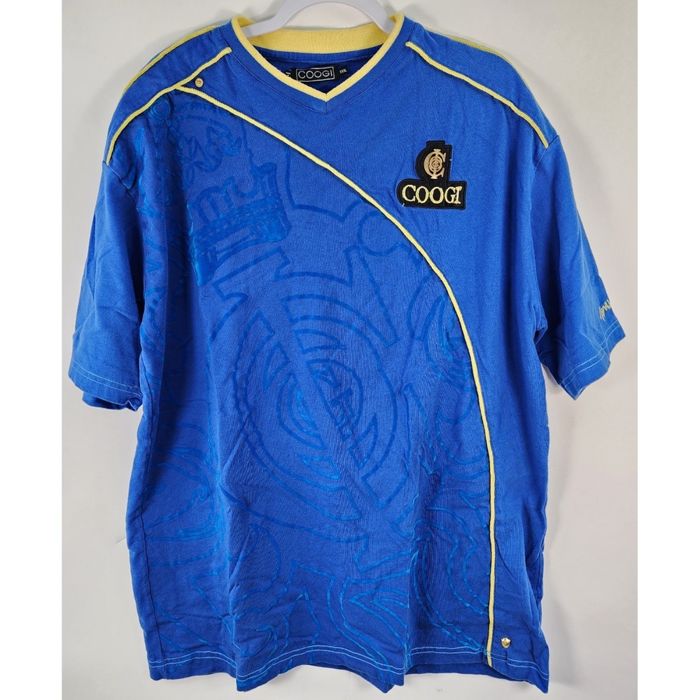 Vintage Coogi Shirt Men's 3XL Blue on Blue Embossed Graphic